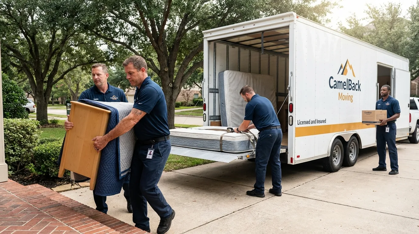 Crew loading residential truck for cross-state move from Marcellus, NY