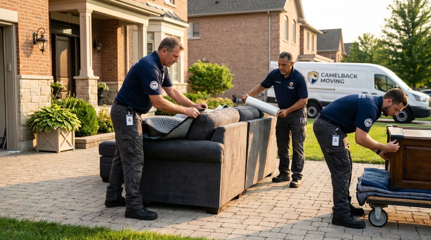 Large estate moving crew wrapping furniture in Marcellus, NY